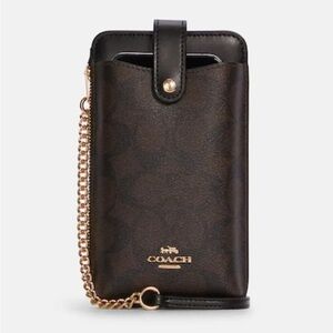 Coach Dark Brown Phone Holder with Gold Chain